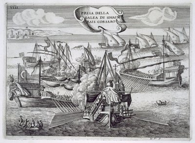 Captura de la Galeaza de Simeón Rais, corsario, ilustración de 